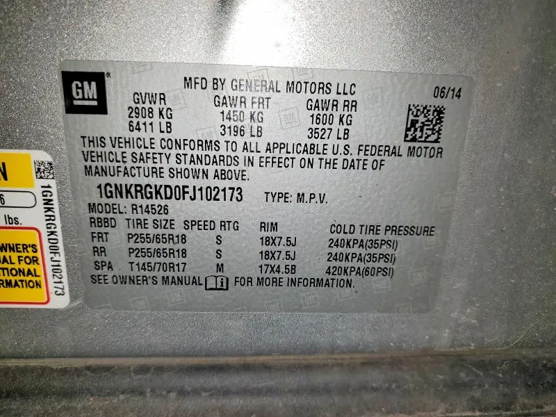 2015 CHEVROLET TRAVERSE LT  