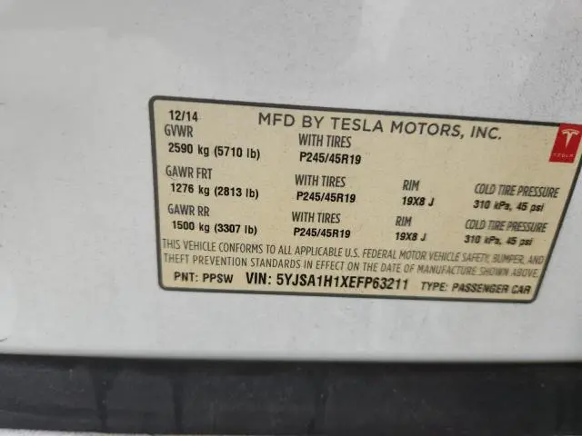 2014 TESLA MODEL S   