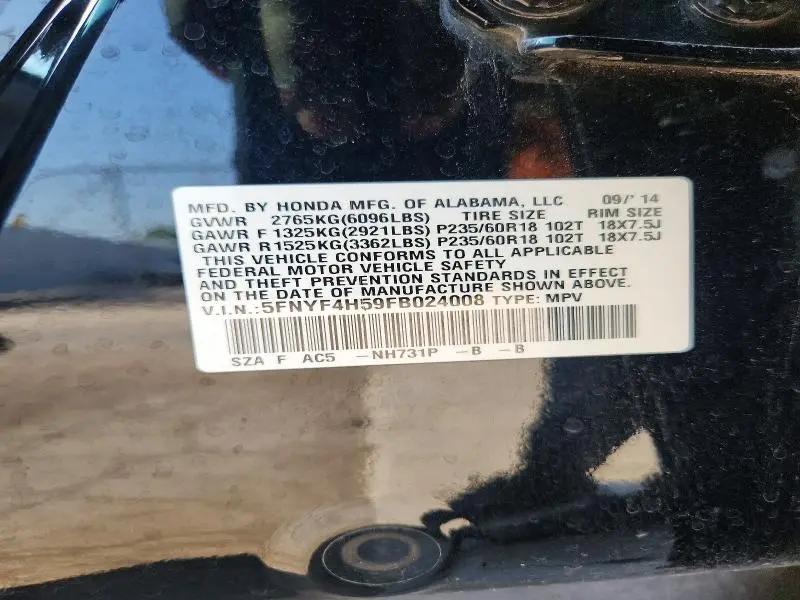 2015 HONDA PILOT EXL  