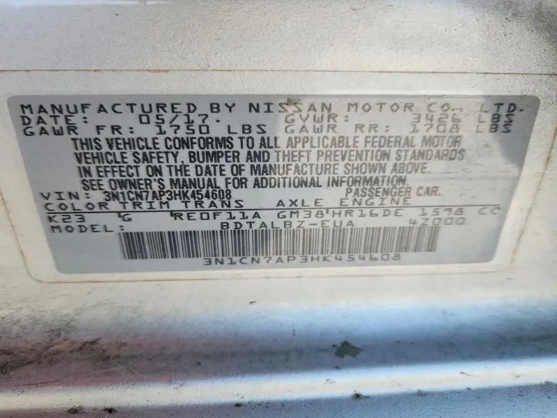 2017 NISSAN VERSA 1.6 SV  