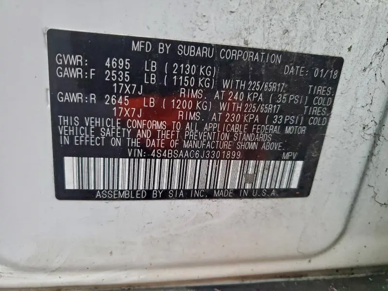 2018 SUBARU OUTBACK 2.5I  