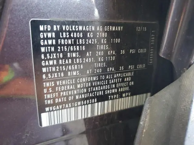 2016 VOLKSWAGEN TIGUAN S  