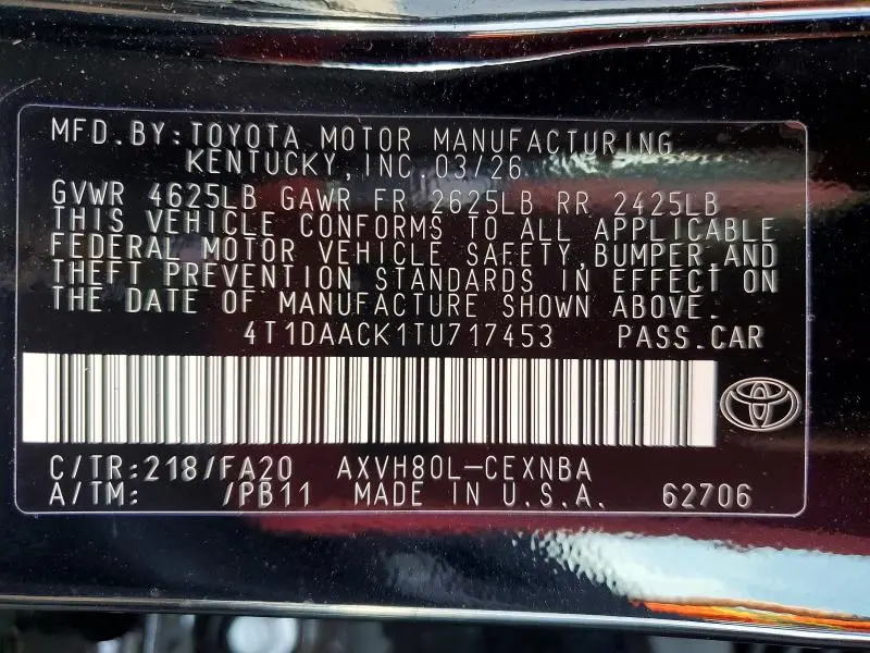 2026 TOYOTA CAMRY LE  