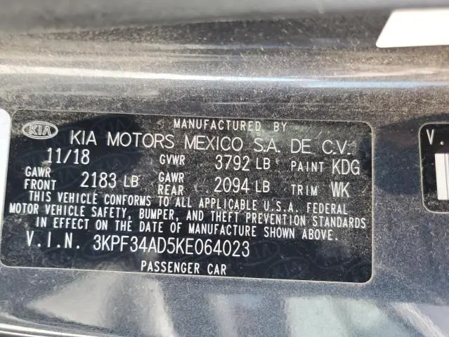2019 KIA FORTE GT LINE  