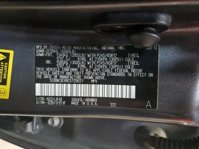 2012 TOYOTA HIGHLANDER BASE  