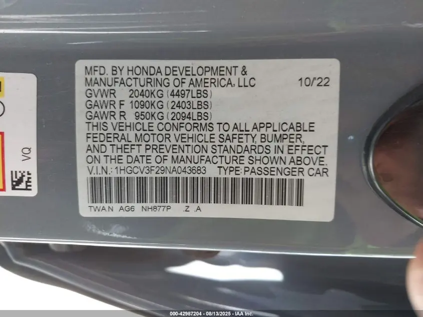 2022 HONDA ACCORD HYBRID SPORT