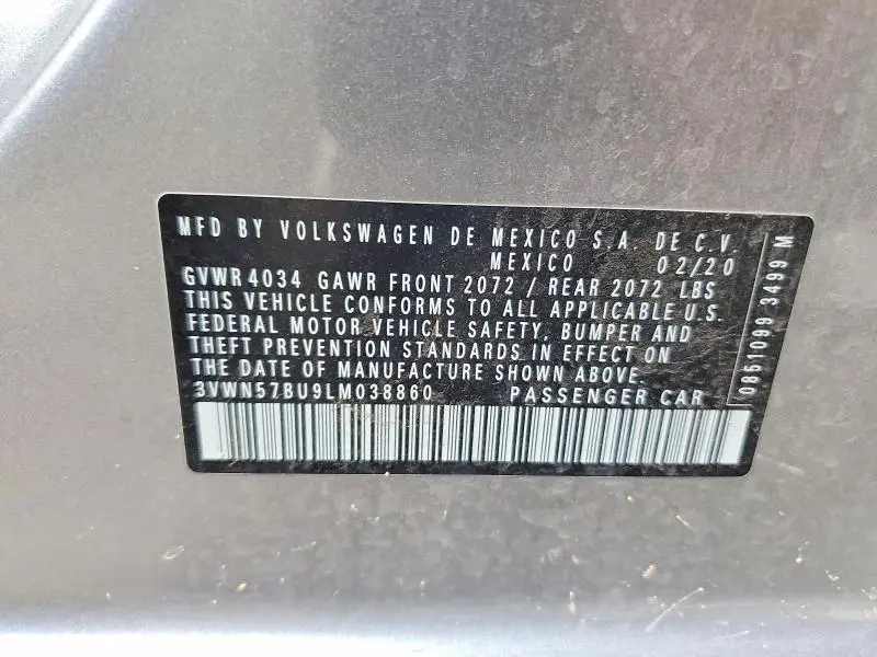 2020 VOLKSWAGEN JETTA S  