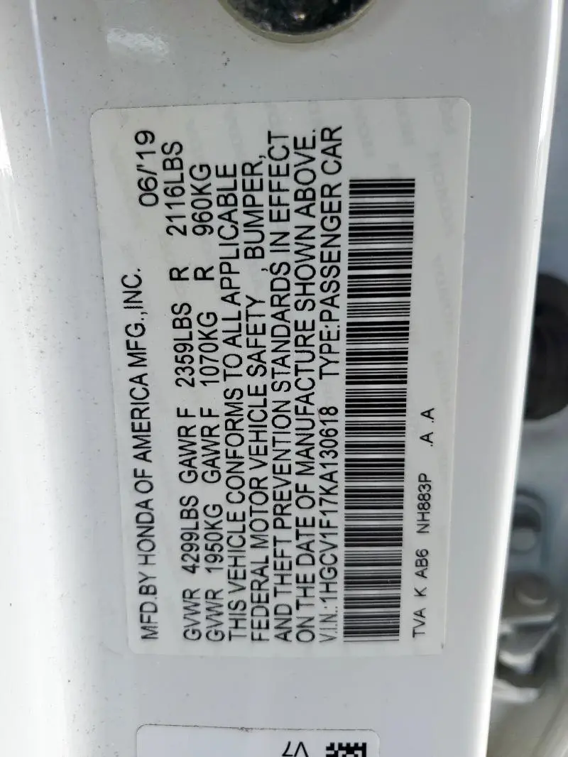 2019 HONDA ACCORD LX  