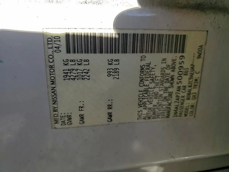 2010 NISSAN ALTIMA BASE  