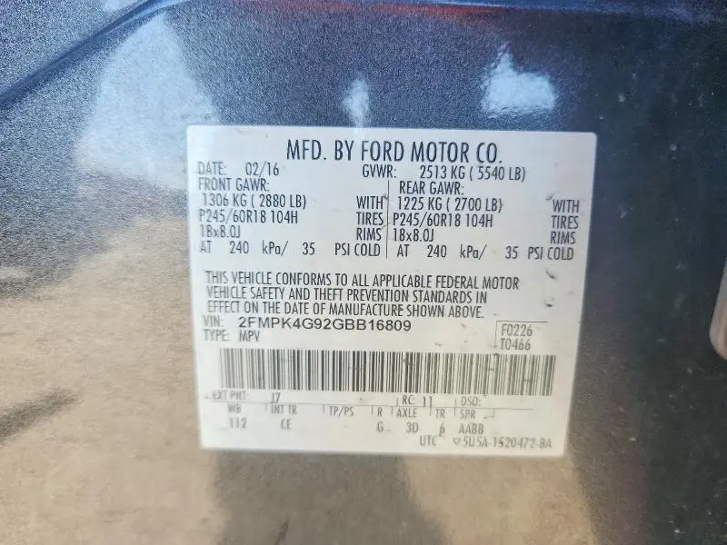 2016 FORD EDGE SE  
