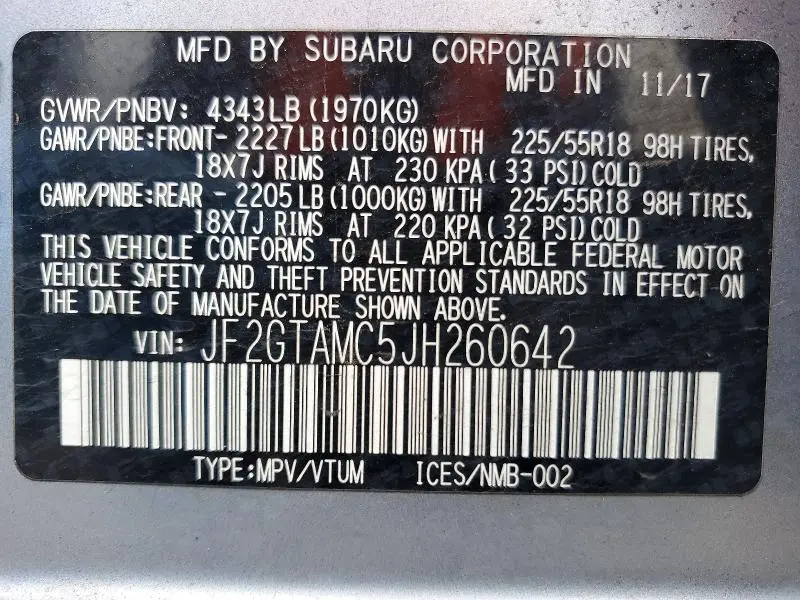 2018 SUBARU CROSSTREK LIMITED  