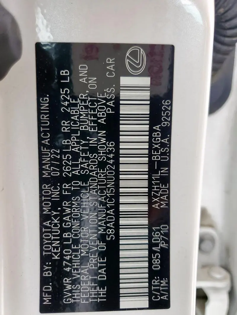 2022 LEXUS ES 300H BASE  