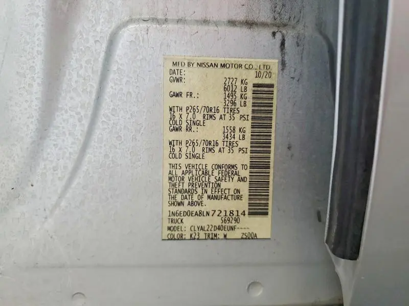 2020 NISSAN FRONTIER SV  