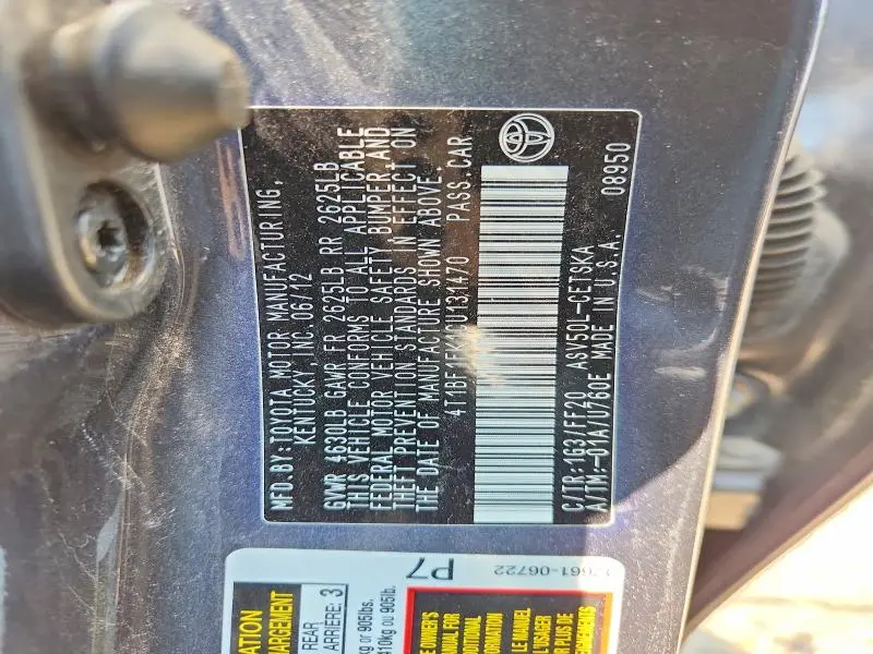 2012 TOYOTA CAMRY SE  