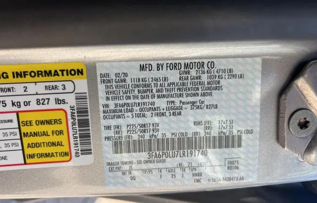 2020 FORD FUSION SE  