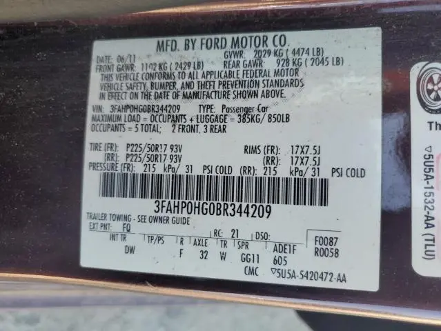 2011 FORD FUSION SE