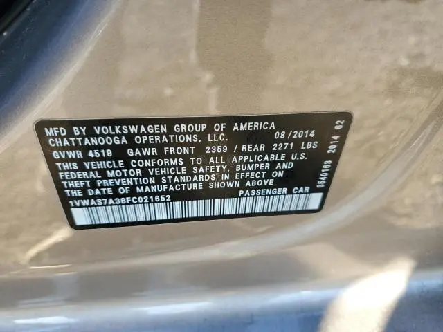 2015 VOLKSWAGEN PASSAT S  