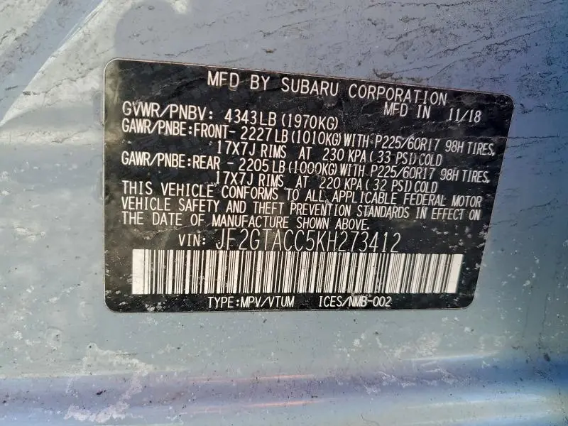 2019 SUBARU CROSSTREK PREMIUM  