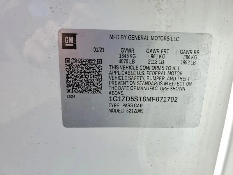 2021 CHEVROLET MALIBU LT  