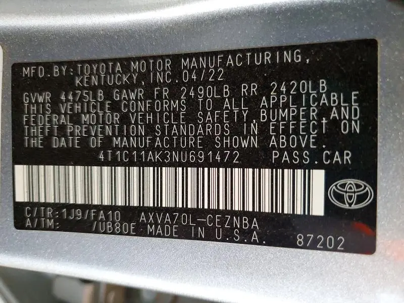 2022 TOYOTA CAMRY LE  