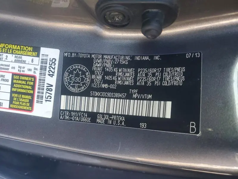 2013 TOYOTA SIENNA LE  