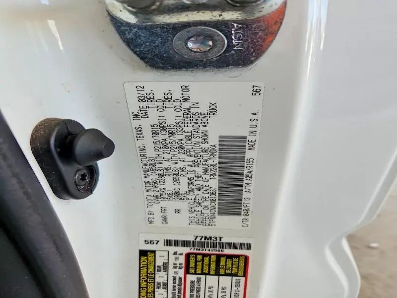 2012 TOYOTA TACOMA BASE  