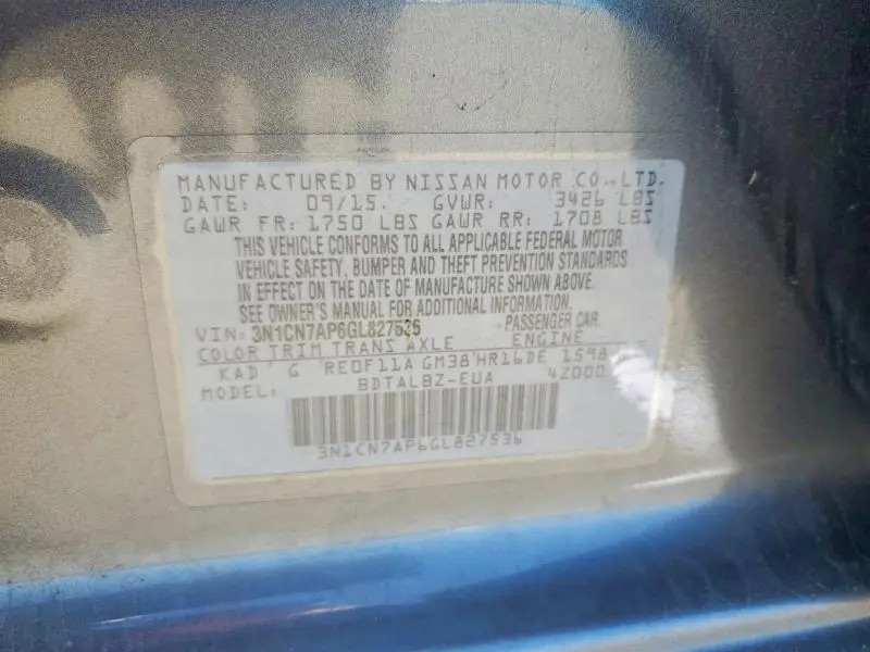 2016 NISSAN VERSA 1.6 SV  