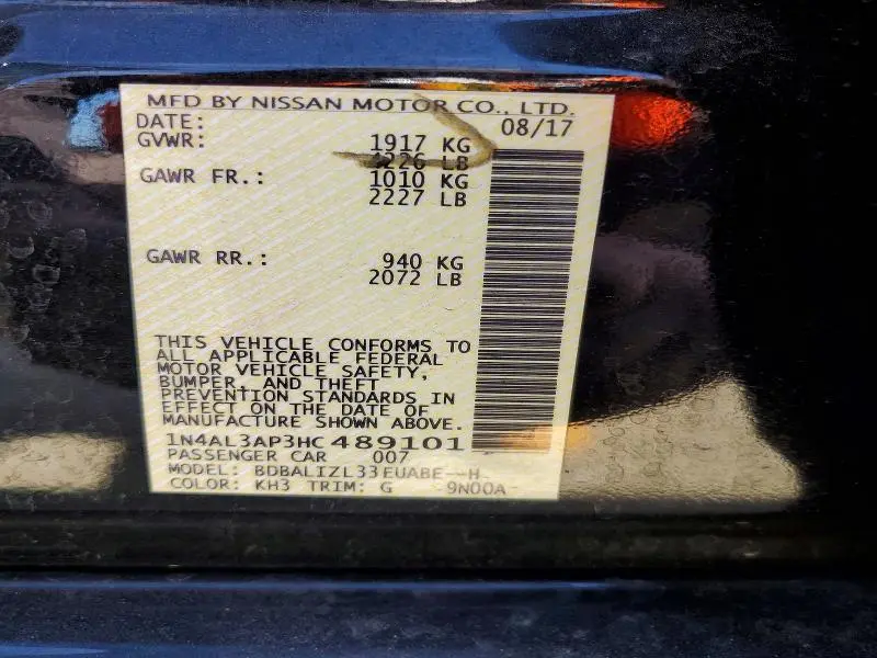 2017 NISSAN ALTIMA 2.5 SV  