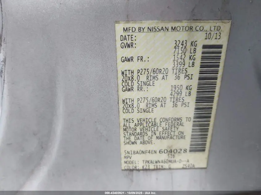 2014 NISSAN ARMADA PLATINUM