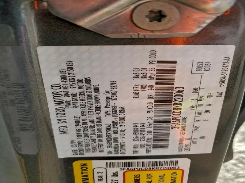 2019 FORD FUSION SEL  