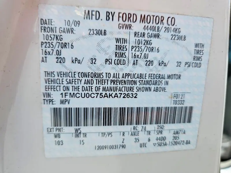 2010 FORD ESCAPE XLS  