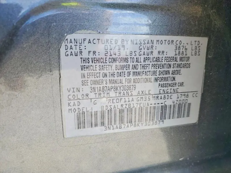 2019 NISSAN SENTRA SR  