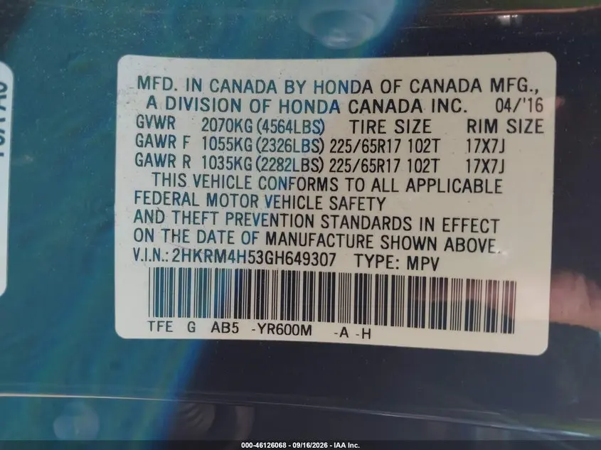 2016 HONDA CR-V EX