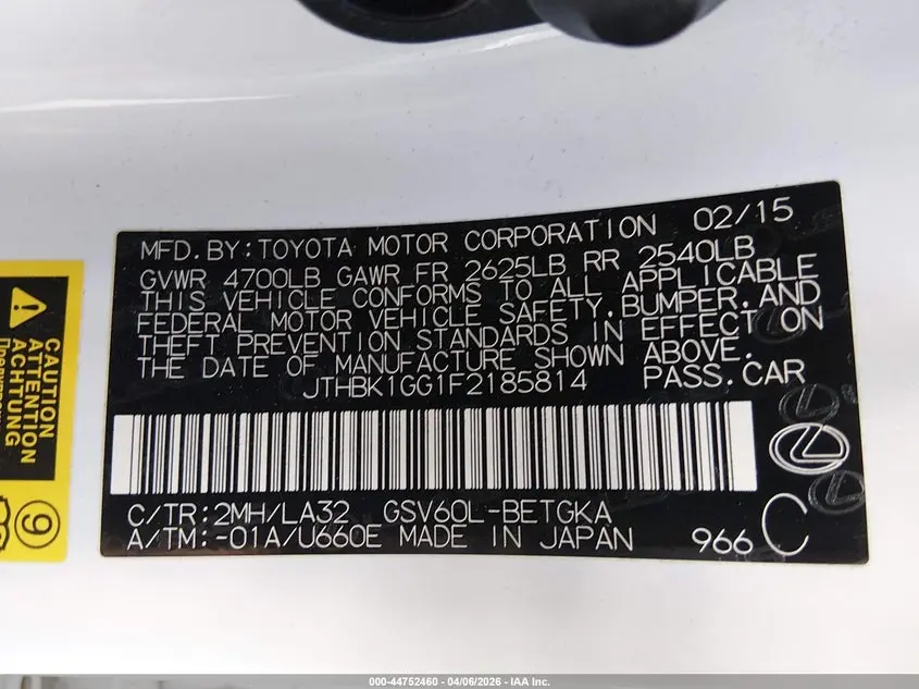 2015 LEXUS ES 350 CRAFTED LINE