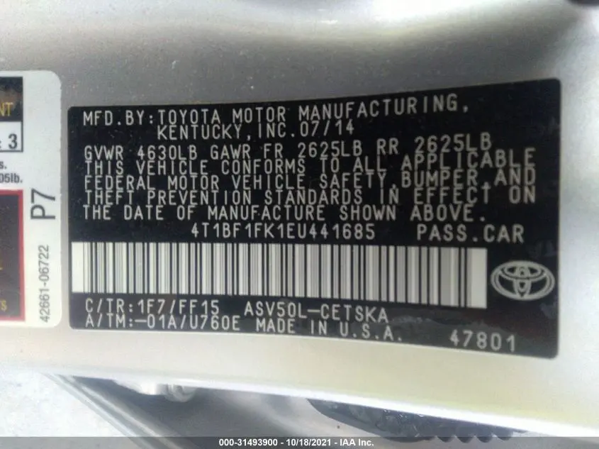 2014 TOYOTA CAMRY L/LE/XLE/SE/SE SPORT