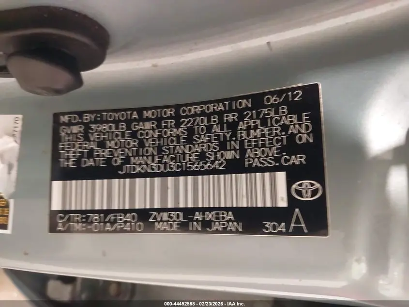 2012 TOYOTA PRIUS THREE