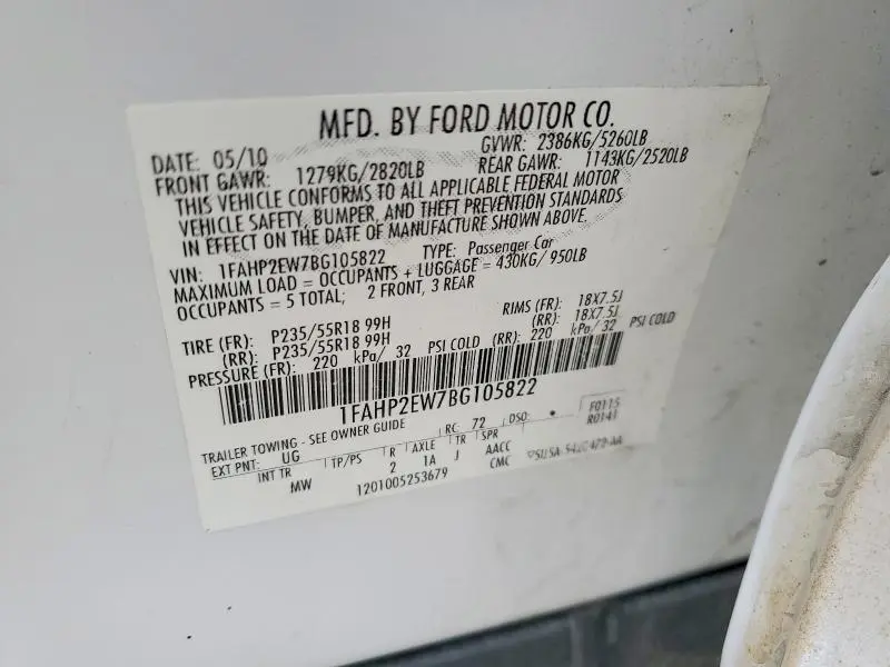 2011 FORD TAURUS SEL  