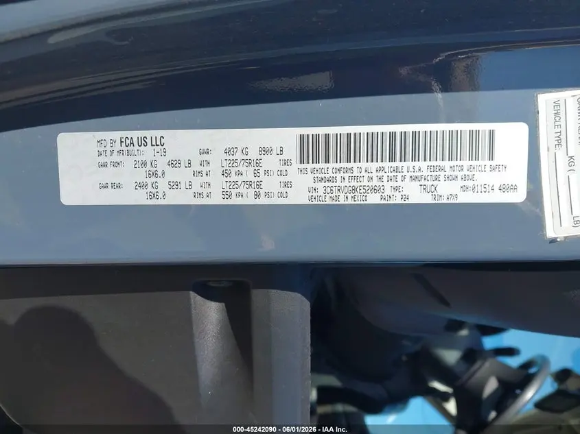 2019 RAM PROMASTER 2500 HIGH ROOF 159 WB
