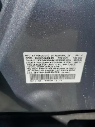 2016 HONDA PILOT EXL  