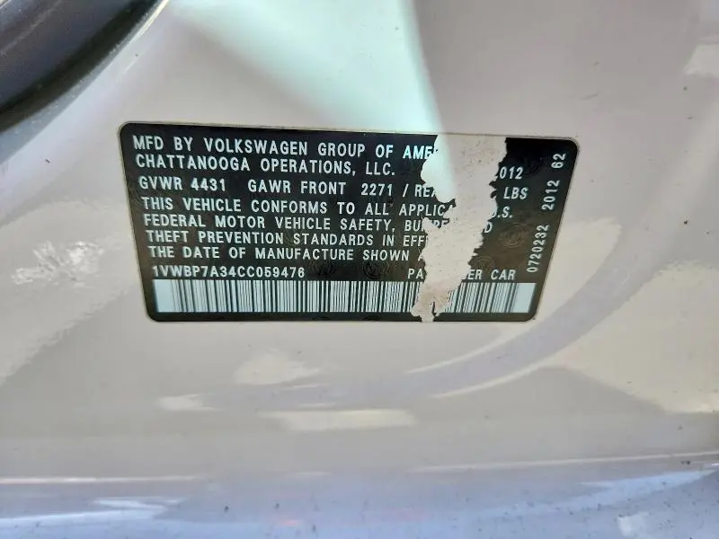 2012 VOLKSWAGEN PASSAT SE  