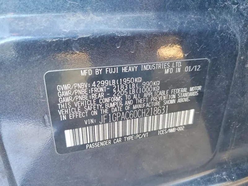 2012 SUBARU IMPREZA PREMIUM  