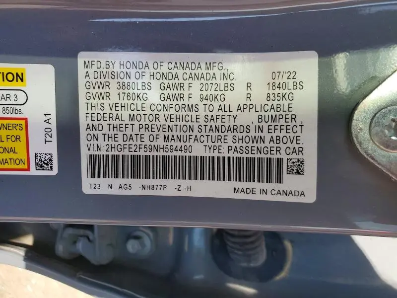 2022 HONDA CIVIC SPORT  