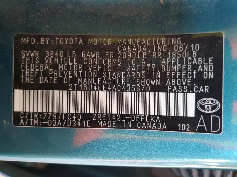 2010 TOYOTA COROLLA LE  