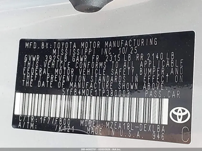 2026 TOYOTA COROLLA LE