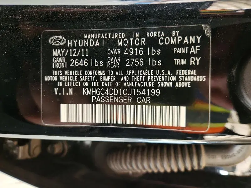 2012 HYUNDAI GENESIS 3.8L  