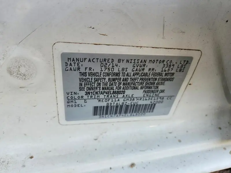 2014 NISSAN VERSA 1.6 SV  