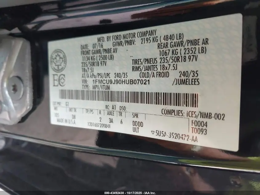 2017 FORD ESCAPE TITANIUM