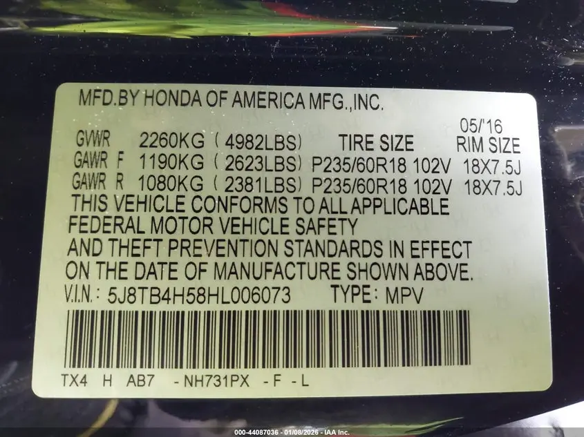 2017 ACURA RDX TECHNOLOGY   ACURAWATCH PLUS PACKAGES/W/TECHNOLOGY PACKAGE