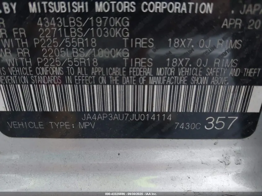 2018 MITSUBISHI OUTLANDER SPORT 2.0 ES/2.0 LE