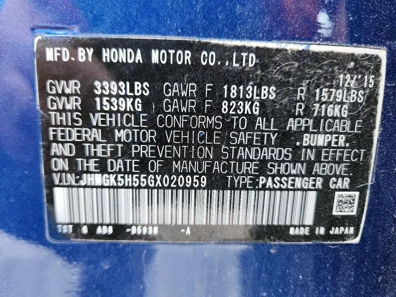 2016 HONDA FIT LX  